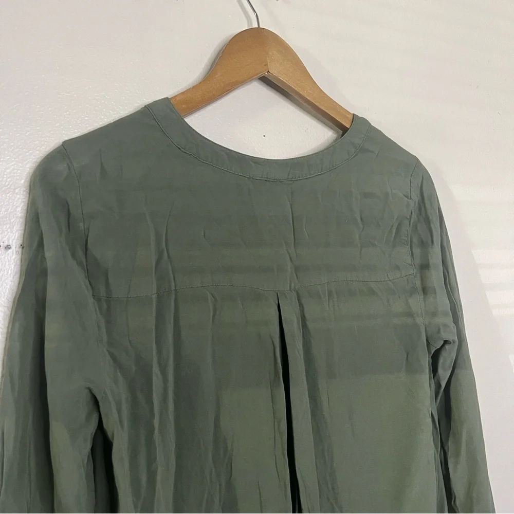 Cupio Sage Green Shirt Dress 3/4 Sleeve Size M V Neck High Low Oversized Midi - Picture 9 of 10